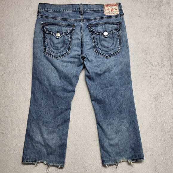 True Religion Jeans Mens 38x27 Ricky Giant Big T Mid Rise Made In USA Destroyed - Picture 1 of 15
